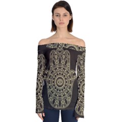 Hamsa-hand-drawn-symbol-with-flower-decorative-pattern Off Shoulder Long Sleeve Top by Salman4z