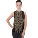 Hamsa-hand-drawn-symbol-with-flower-decorative-pattern Mock Neck Chiffon Sleeveless Top View1