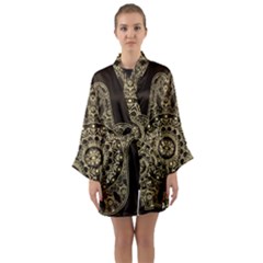 Hamsa-hand-drawn-symbol-with-flower-decorative-pattern Long Sleeve Satin Kimono by Salman4z