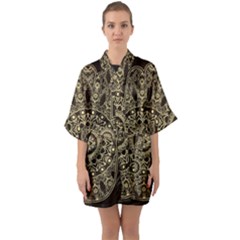 Hamsa-hand-drawn-symbol-with-flower-decorative-pattern Half Sleeve Satin Kimono  by Salman4z