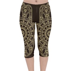 Hamsa-hand-drawn-symbol-with-flower-decorative-pattern Velvet Capri Leggings  by Salman4z