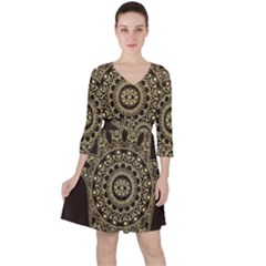 Hamsa-hand-drawn-symbol-with-flower-decorative-pattern Quarter Sleeve Ruffle Waist Dress by Salman4z