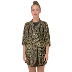 Hamsa-hand-drawn-symbol-with-flower-decorative-pattern Half Sleeve Chiffon Kimono by Salman4z