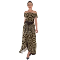 Hamsa-hand-drawn-symbol-with-flower-decorative-pattern Off Shoulder Open Front Chiffon Dress by Salman4z