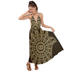 Hamsa-hand-drawn-symbol-with-flower-decorative-pattern Backless Maxi Beach Dress by Salman4z