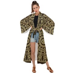 Hamsa-hand-drawn-symbol-with-flower-decorative-pattern Maxi Kimono by Salman4z