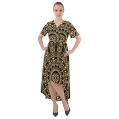 Hamsa-hand-drawn-symbol-with-flower-decorative-pattern Front Wrap High Low Dress