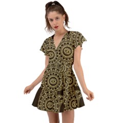 Hamsa-hand-drawn-symbol-with-flower-decorative-pattern Flutter Sleeve Wrap Dress by Salman4z