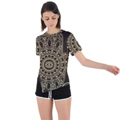 Hamsa-hand-drawn-symbol-with-flower-decorative-pattern Asymmetrical Short Sleeve Sports Tee by Salman4z