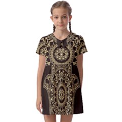 Hamsa-hand-drawn-symbol-with-flower-decorative-pattern Kids  Asymmetric Collar Dress by Salman4z