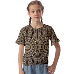 Hamsa-hand-drawn-symbol-with-flower-decorative-pattern Kids  Cuff Sleeve Scrunch Bottom Tee