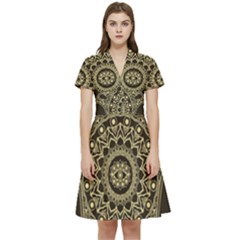 Hamsa-hand-drawn-symbol-with-flower-decorative-pattern Short Sleeve Waist Detail Dress by Salman4z