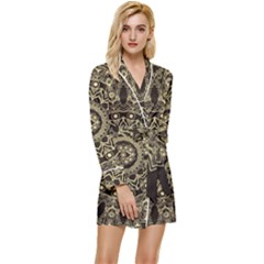 Hamsa-hand-drawn-symbol-with-flower-decorative-pattern Long Sleeve Satin Robe by Salman4z