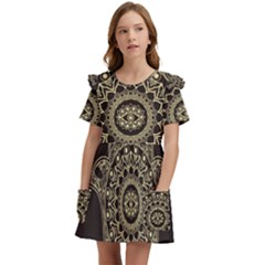 Hamsa-hand-drawn-symbol-with-flower-decorative-pattern Kids  Frilly Sleeves Pocket Dress by Salman4z