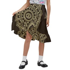 Hamsa-hand-drawn-symbol-with-flower-decorative-pattern Kids  Ruffle Flared Wrap Midi Skirt