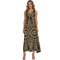 Hamsa-hand-drawn-symbol-with-flower-decorative-pattern V-neck Sleeveless Loose Fit Overalls by Salman4z