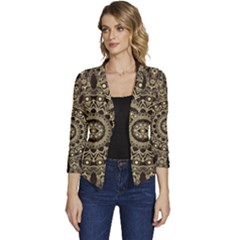 Hamsa-hand-drawn-symbol-with-flower-decorative-pattern Women s Casual 3/4 Sleeve Spring Jacket