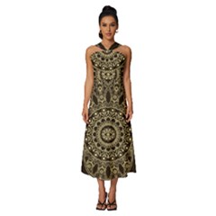 Hamsa-hand-drawn-symbol-with-flower-decorative-pattern Sleeveless Cross Front Cocktail Midi Chiffon Dress by Salman4z