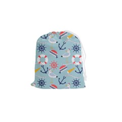 Nautical-marine-symbols-seamless-pattern Drawstring Pouch (small) by Salman4z