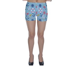 Nautical-marine-symbols-seamless-pattern Skinny Shorts by Salman4z