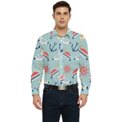 Nautical-marine-symbols-seamless-pattern Men s Long Sleeve  Shirt