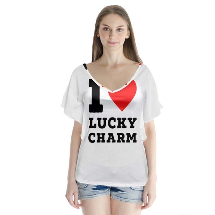 I love lucky charm V-Neck Flutter Sleeve Top