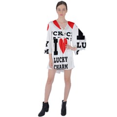 I Love Lucky Charm V-neck Flare Sleeve Mini Dress by ilovewhateva