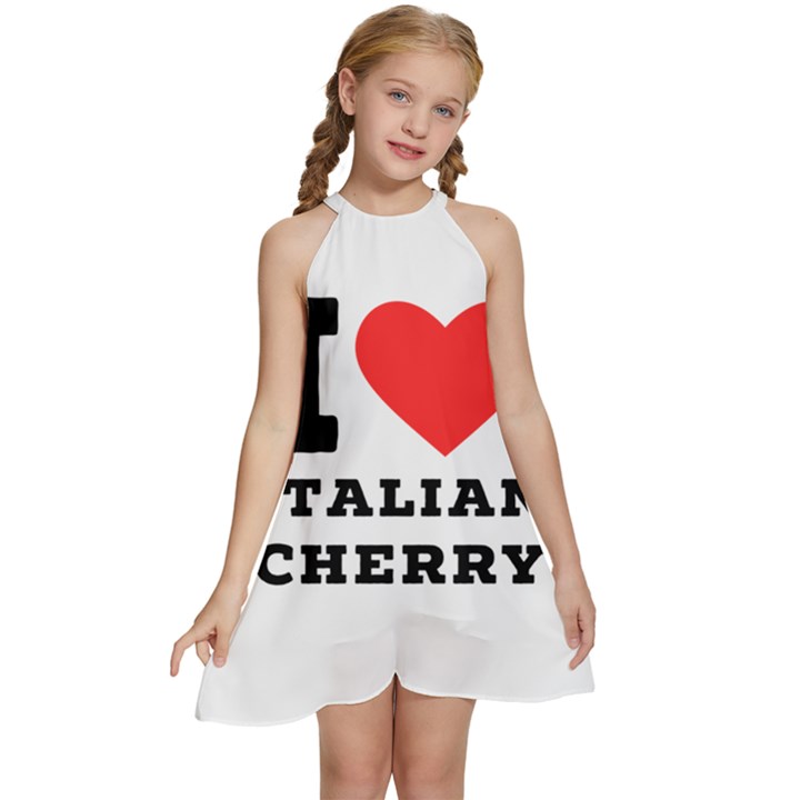 I love Italian cherry Kids  Halter Collar Waist Tie Chiffon Dress