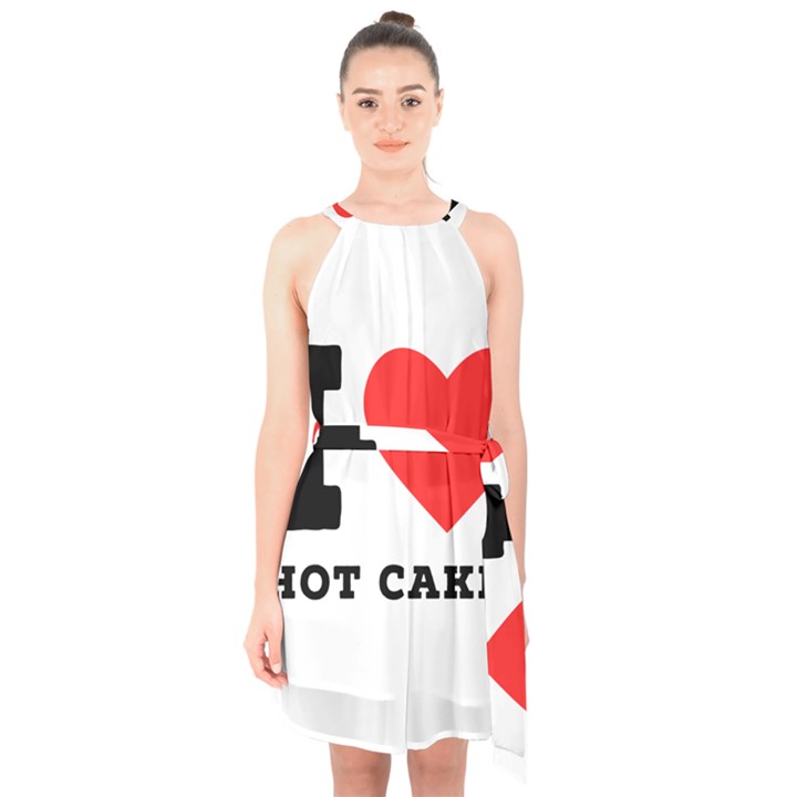 I love hot cakes Halter Collar Waist Tie Chiffon Dress