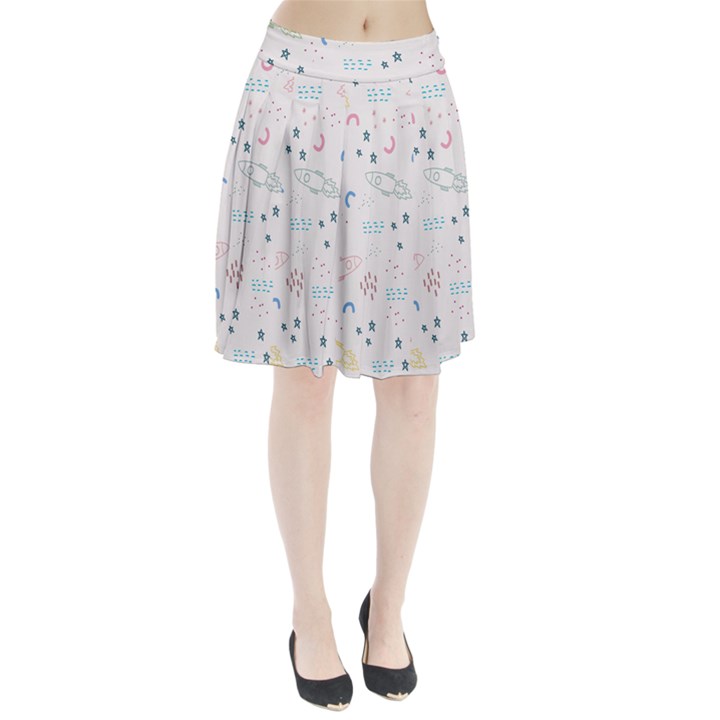 Spaceship Pattern Star Pleated Skirt