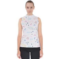 Spaceship Pattern Star Mock Neck Shell Top by danenraven