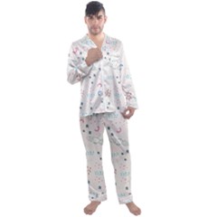 Spaceship Pattern Star Men s Long Sleeve Satin Pajamas Set by danenraven