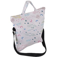 Spaceship Pattern Star Fold Over Handle Tote Bag by danenraven