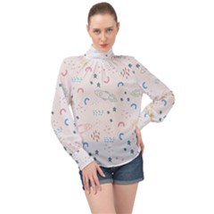 Spaceship Pattern Star High Neck Long Sleeve Chiffon Top by danenraven