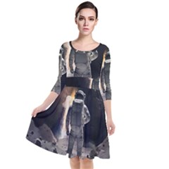 Astronaut Space Walk Quarter Sleeve Waist Band Dress