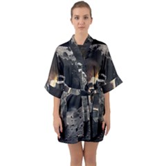 Astronaut Space Walk Half Sleeve Satin Kimono  by danenraven