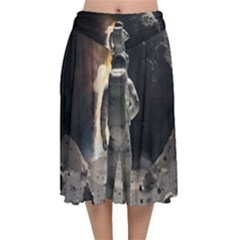 Astronaut Space Walk Velvet Flared Midi Skirt by danenraven