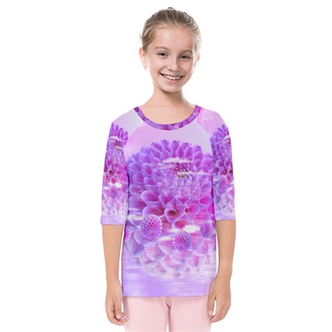 Dahlia Blossom Bloom Dahlias Fall Kids  Quarter Sleeve Raglan Tee by danenraven