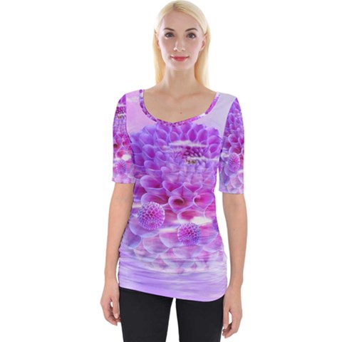 Dahlia Blossom Bloom Dahlias Fall Wide Neckline Tee by danenraven