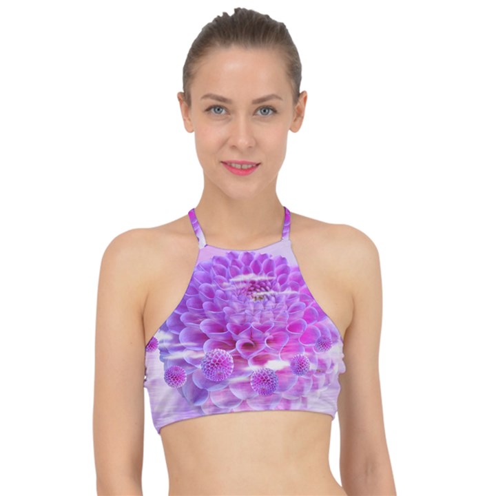 Dahlia Blossom Bloom Dahlias Fall Racer Front Bikini Top