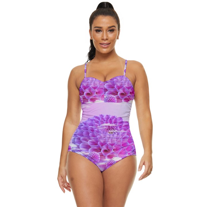 Dahlia Blossom Bloom Dahlias Fall Retro Full Coverage Swimsuit