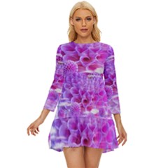 Dahlia Blossom Bloom Dahlias Fall Long Sleeve Babydoll Dress