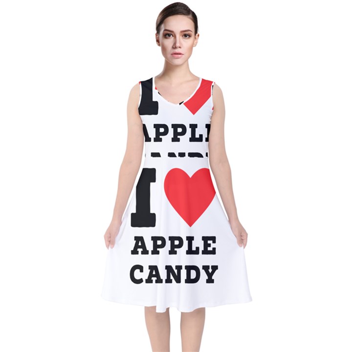 I love Apple candy V-Neck Midi Sleeveless Dress 