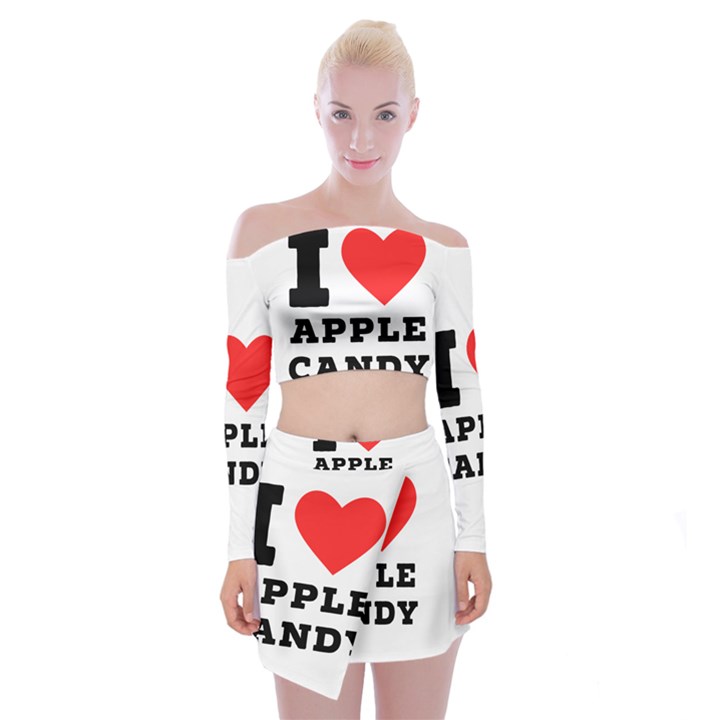 I love Apple candy Off Shoulder Top with Mini Skirt Set