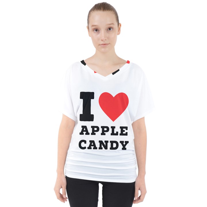 I love Apple candy V-Neck Dolman Drape Top