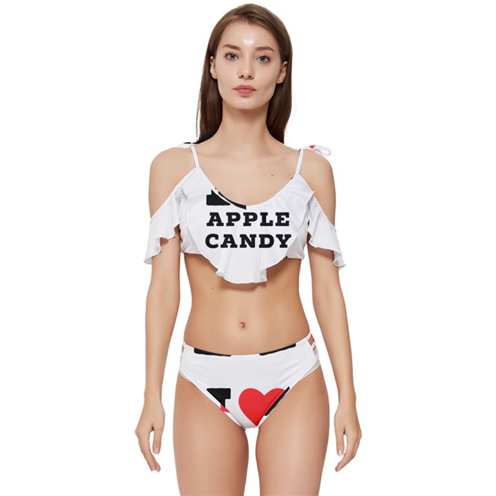 I love Apple candy Ruffle Edge Tie Up Bikini Set	