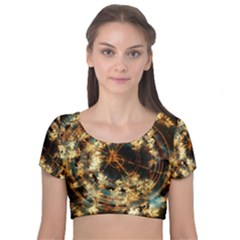 Science Fiction Background Fantasy Velvet Short Sleeve Crop Top  by danenraven