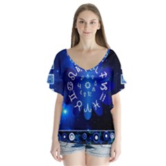 Astrology Horoscopes Constellation V-neck Flutter Sleeve Top by danenraven