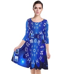 Astrology Horoscopes Constellation Quarter Sleeve Waist Band Dress by danenraven