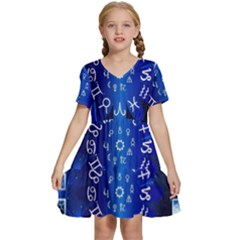 Astrology Horoscopes Constellation Kids  Short Sleeve Tiered Mini Dress by danenraven